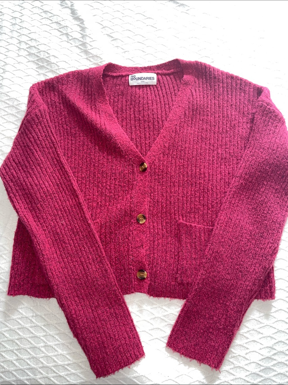 No Boundaries Cropped Ribbed Cardigan Sweater - Berry Pink